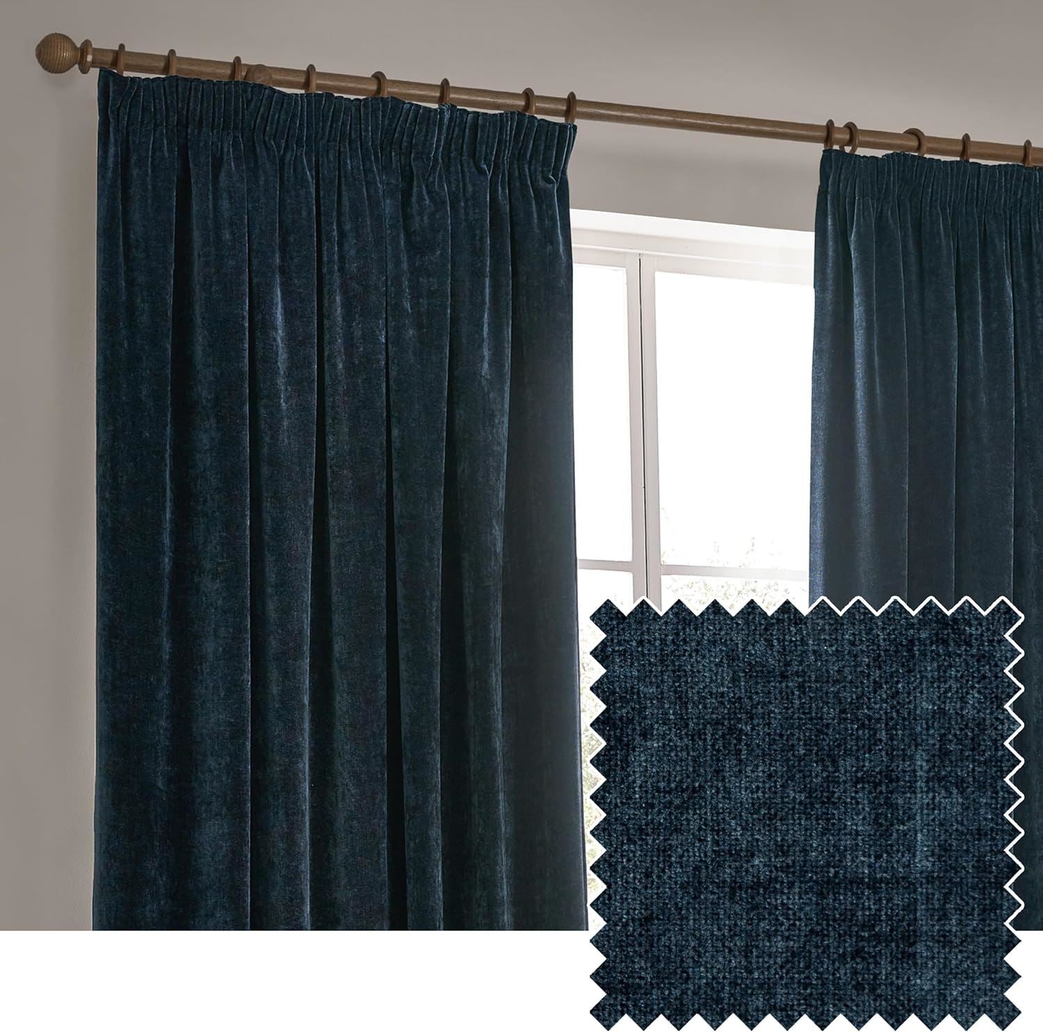 Yard Heavy Chenille Velvet Blackout Pencil Pleat Lined Curtains