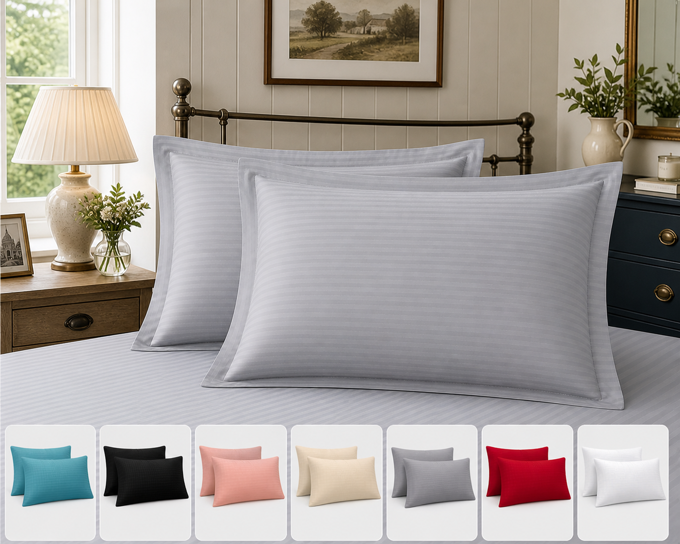 Night Zone Satin Stripe 100% Cotton 250 Thread Count Oxford Pillow Case