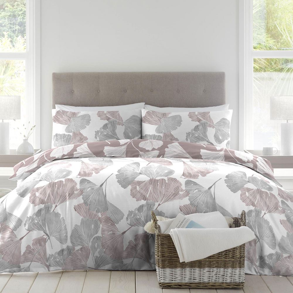 Drift Home Ginkgo Floral Print Sustainable Eco-Friendly Reversible Duvet Cover Set