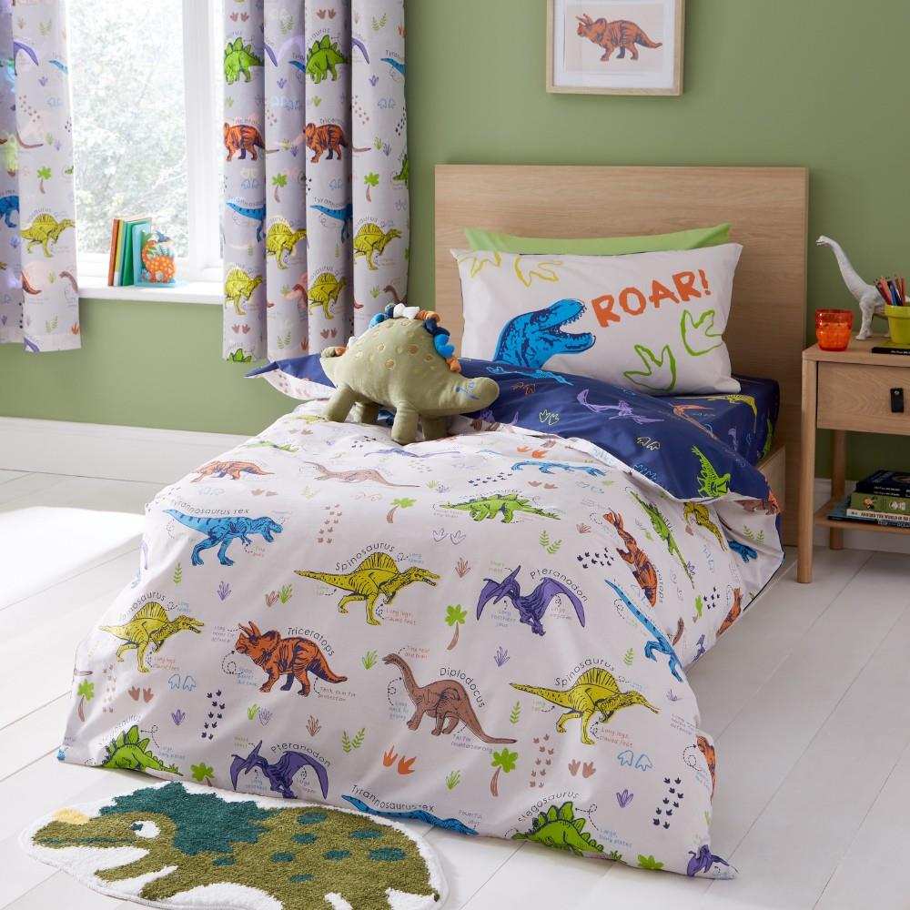Catherine Lansfield Prehistoric Dinosaurs Reversible Junior Duvet Cover Set with Pillowcases Natural
