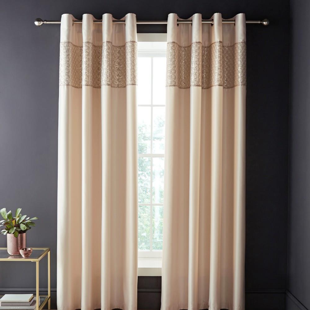 Catherine Lansfield Deco Sequin 66x90 Inch Lined Eyelet Curtains Two Panels Champagne Gold