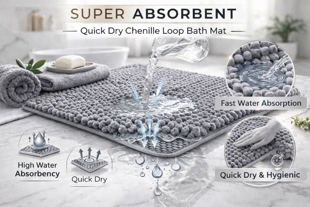 Night Zone Soft and Shaggy Chenille Loop 2 Piece Nonslip Bath Mat Set