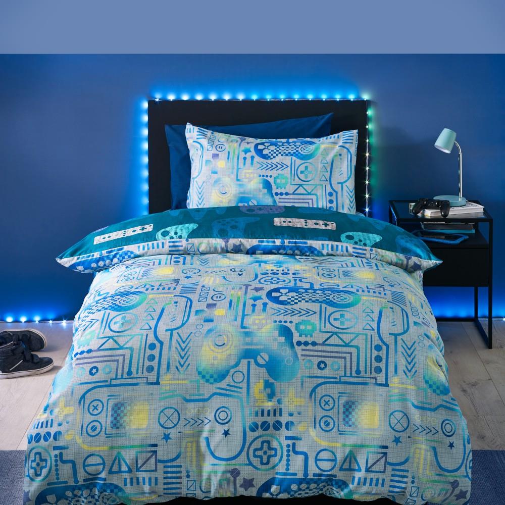 Catherine Lansfield Kids Gamer So Soft Double Duvet Cover Set with Pillowcases Grey