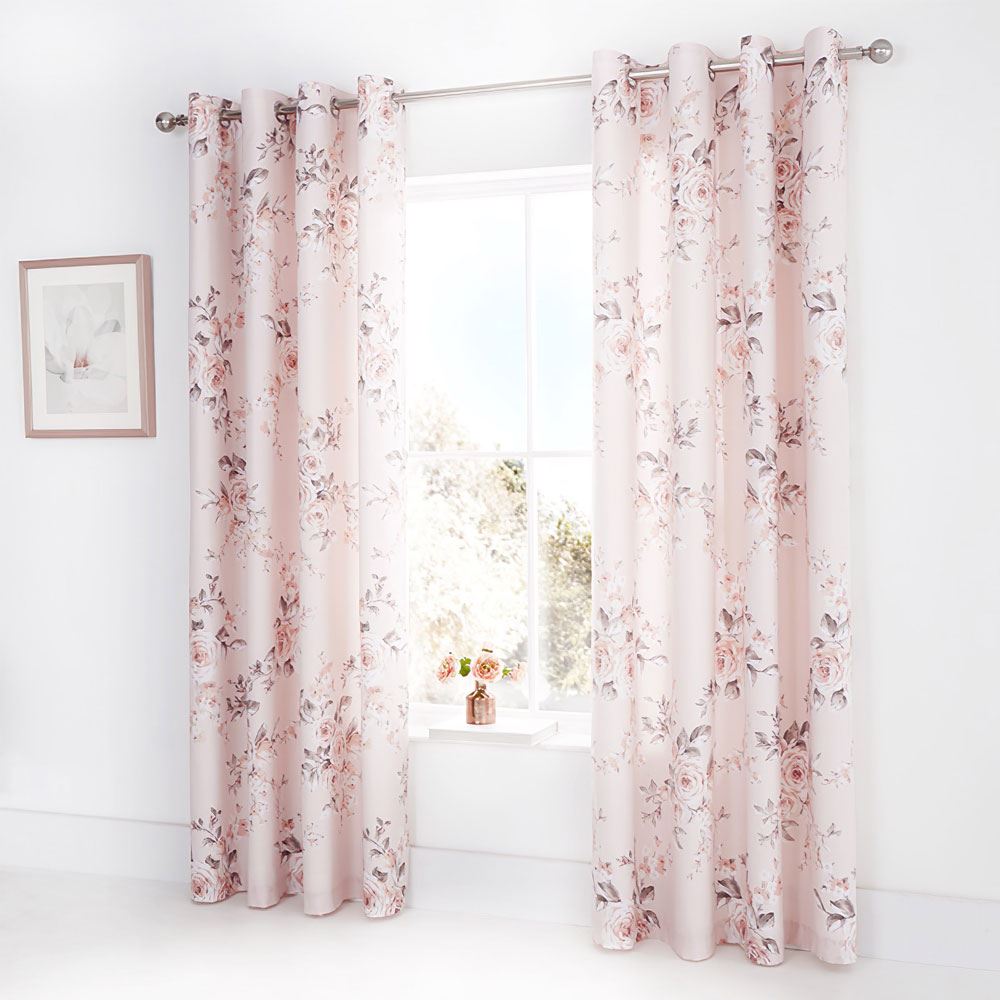 Catherine Lansfield Canterbury Floral Eyelet Lined Curtains
