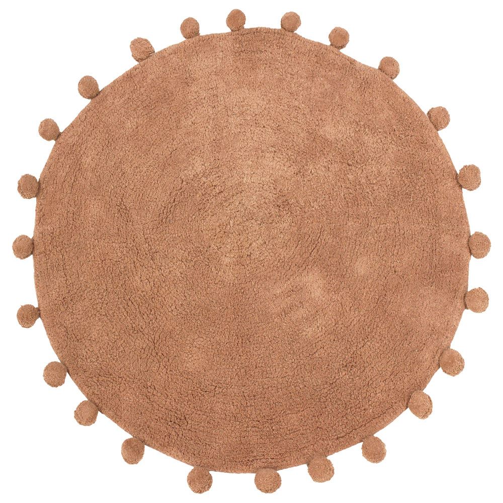 Furn Circle Pom Pom Fringed 100% Cotton Bath Mat