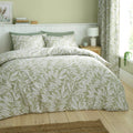 Catherine Lansfield Sorrel Leaf Reversible Super King Duvet Cover Set with Pillowcases Green