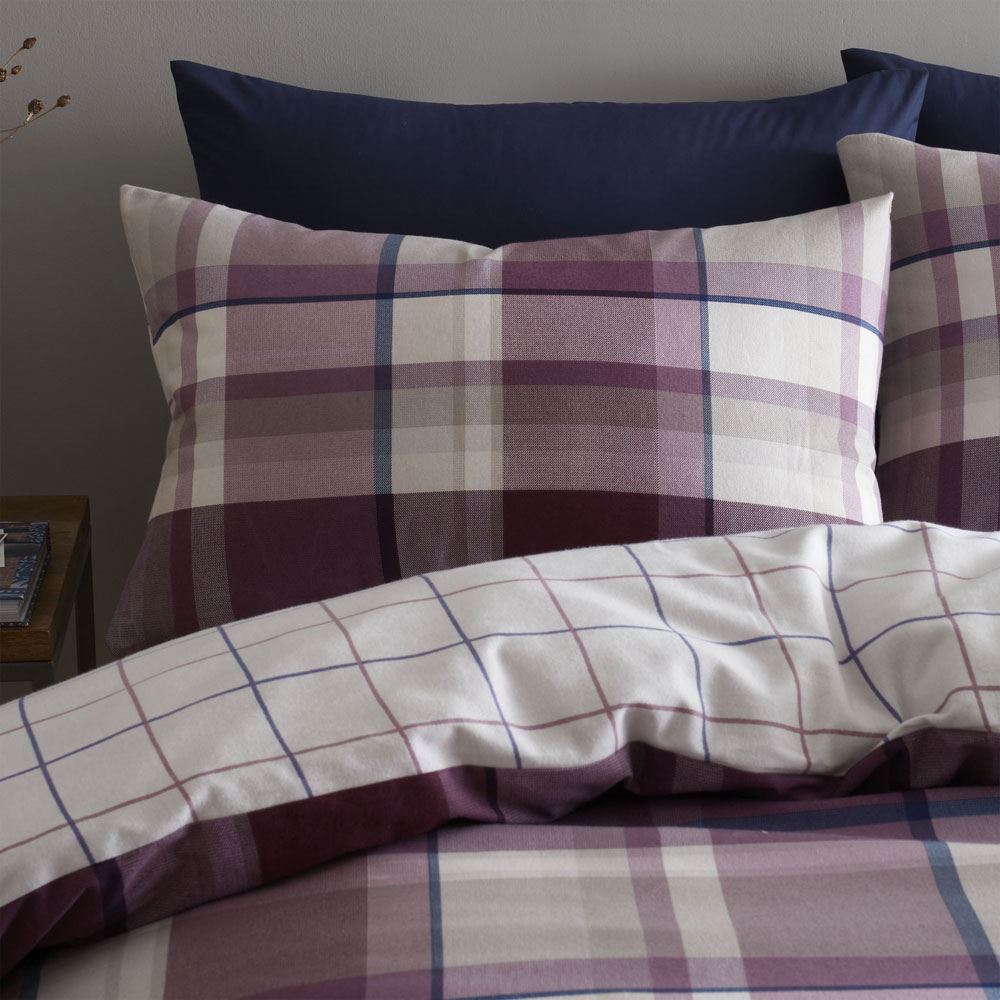 Catherine Lansfield Brushed Tartan Check Reversible Standard Pillow Cases