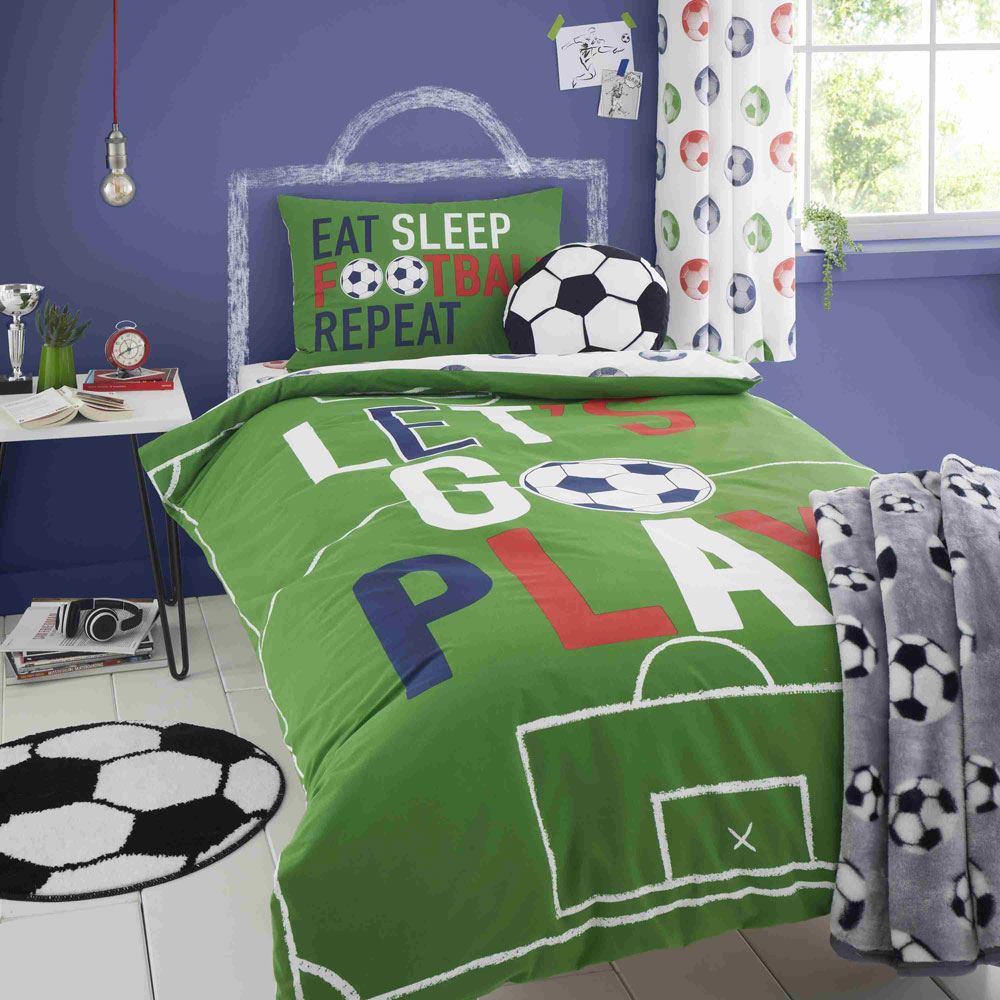 Catherine Lansfield Kids Eat Sleep Football Print Easy Care Duvet Cover Set