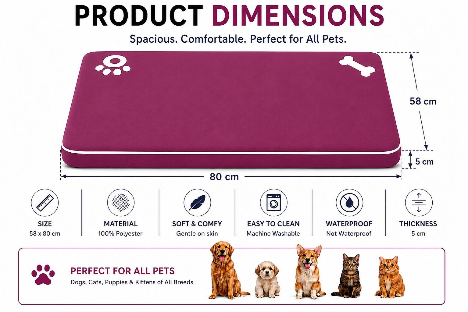 Night Zone Super Soft Bone & Paw Pet Bed Mat