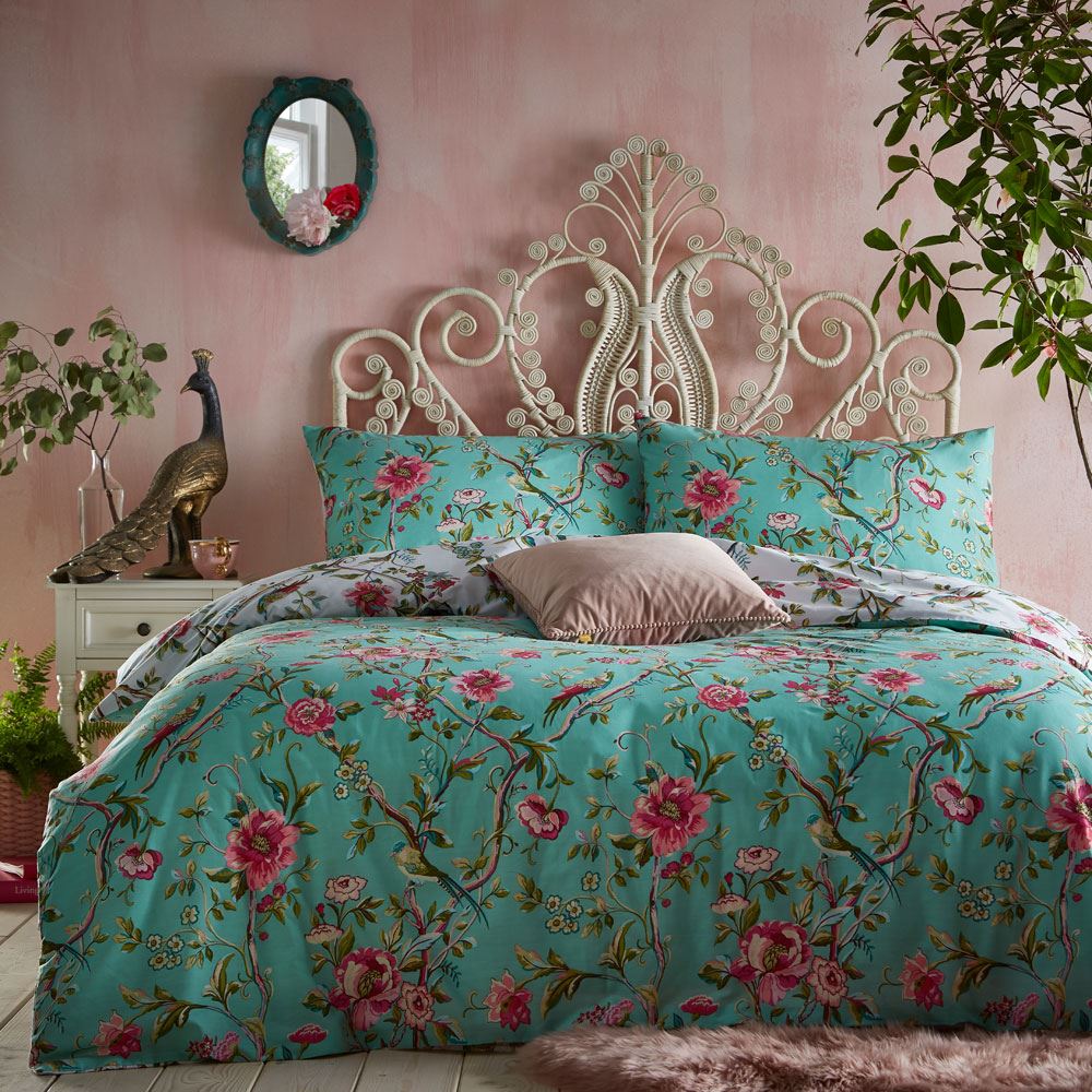 Furn Vintage Chinoiserie Floral Print Reversible Duvet Cover Set