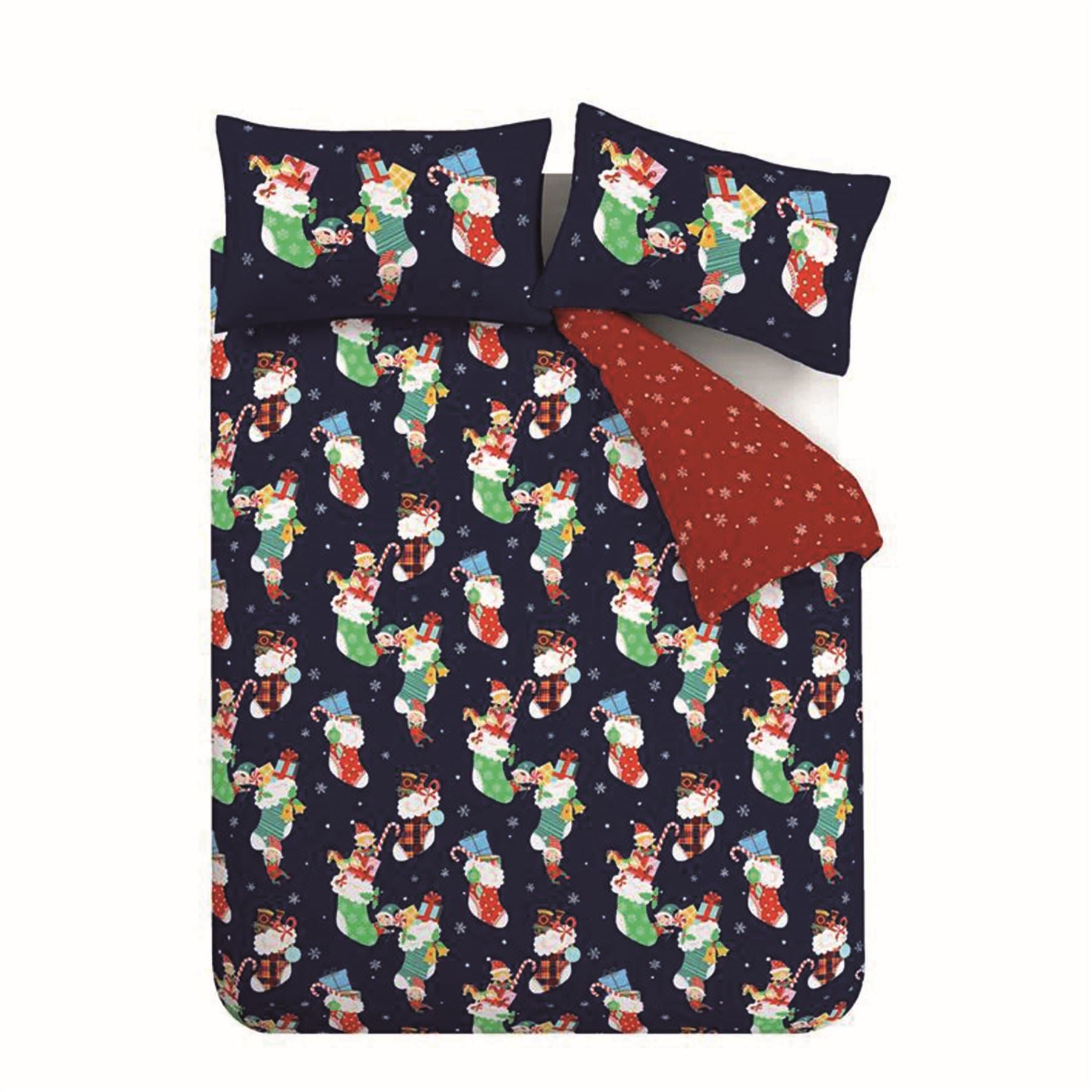 Catherine Lansfield Christmas Elves Cotton Rich Reversible Duvet Cover Set