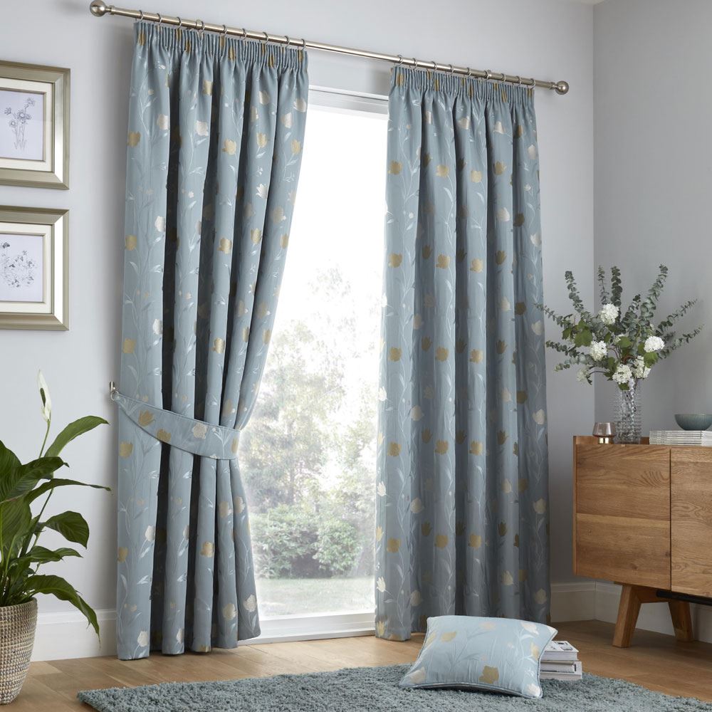 Curtina Juliette Floral Jacquard Weave Pencil Pleat Lined Curtains