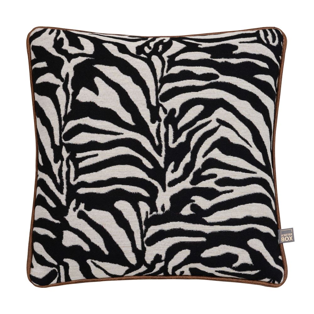 Scatter Box Rey Zebra Print Woven Jacquard Feather Filled Piped Edge Cushion