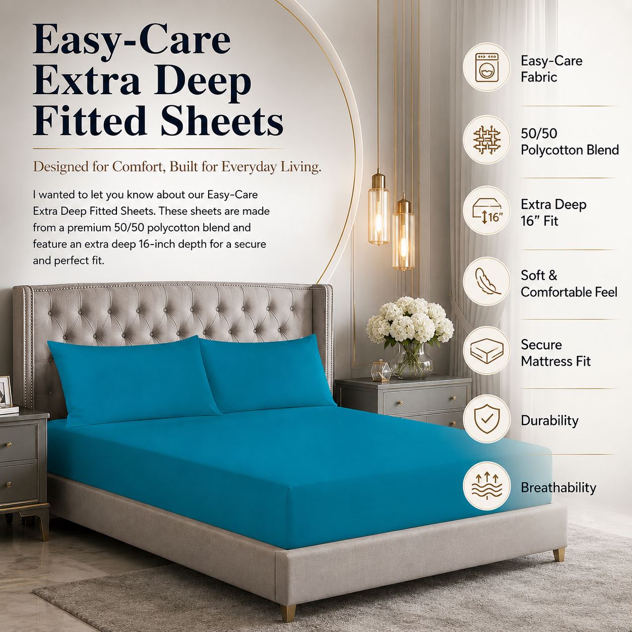 Night Zone Easy-care extra deep fitted sheets