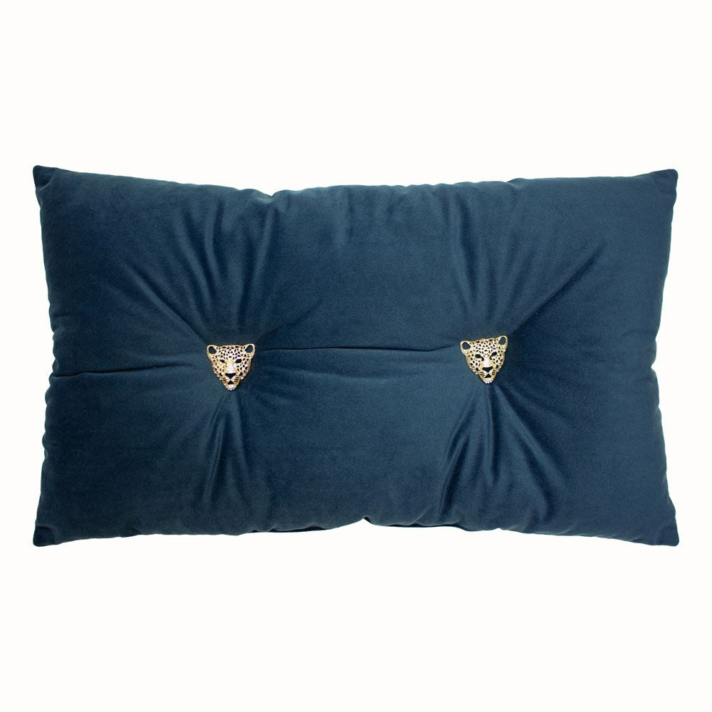 Paoletti Panther Bejewelled Buttons Faux Velvet Filled Cushion
