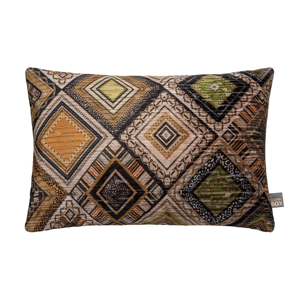 Scatter Box Rio Geometric Diamonds Faux Velvet Feather Filled Cushion