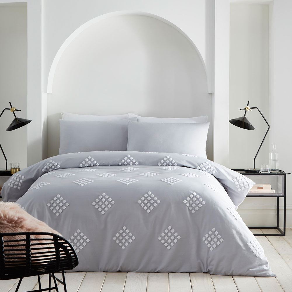 Appletree Boutique Diamond Tuft Embellished 100% Cotton Duvet Cover Set