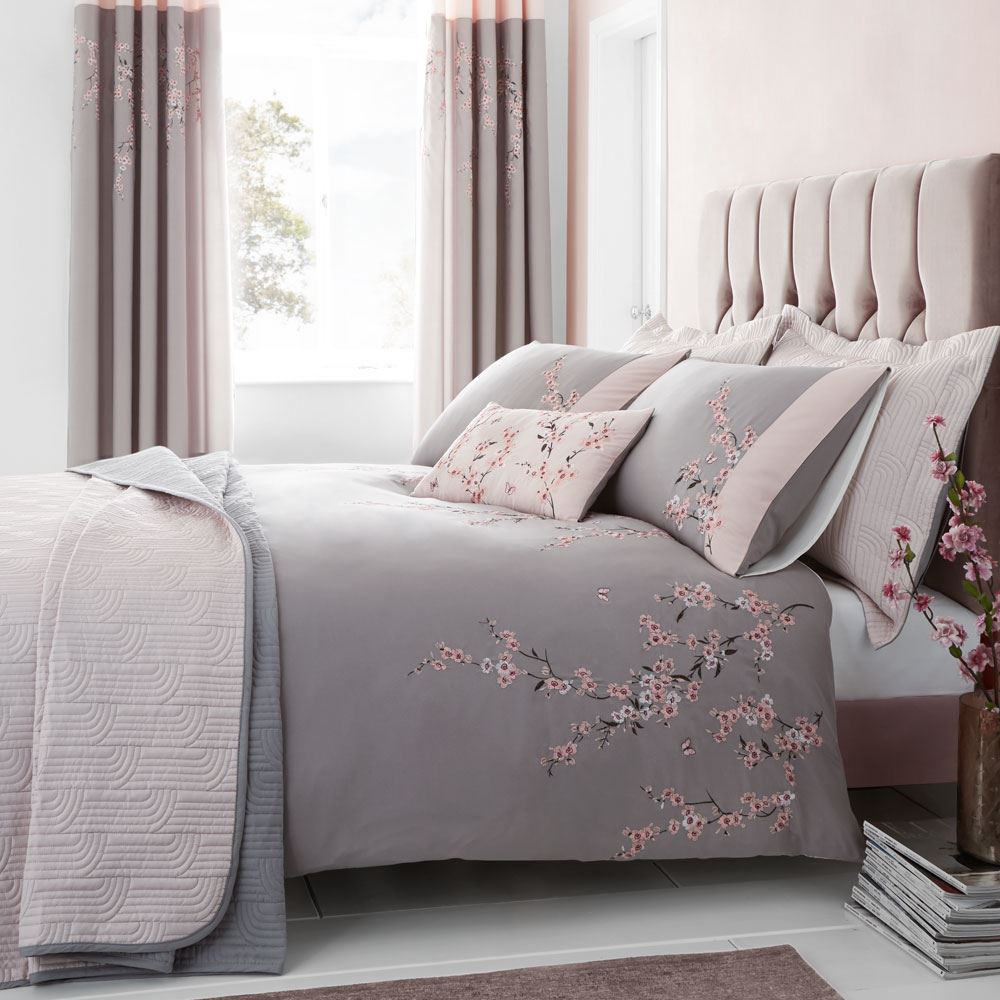Catherine Lansfield Embroidered Blossom Duvet Cover Set