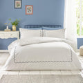 Catherine Lansfield Scallop Border Embroidery King Duvet Cover Set with Pillowcases White / Navy