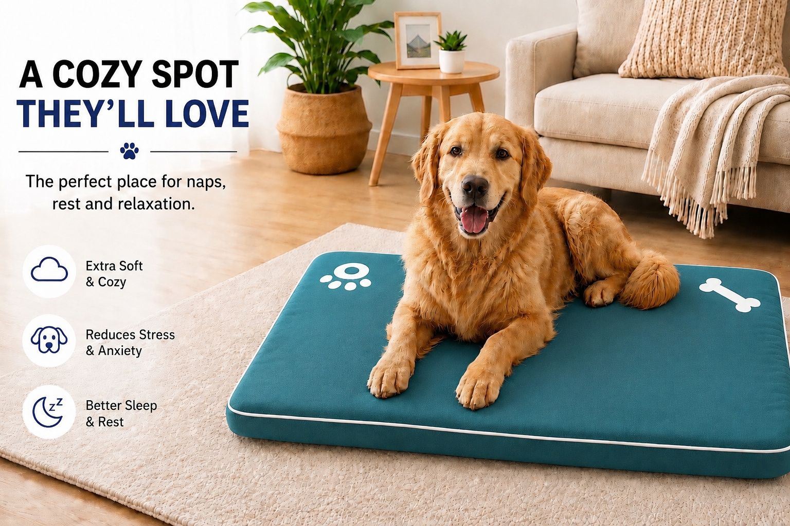 Night Zone Super Soft Bone & Paw Pet Bed Mat