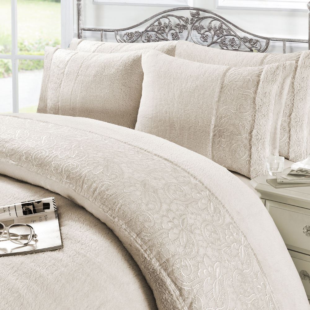 Night Zone Grace Embroidered Lace Teddy Fleece Duvet Cover Set