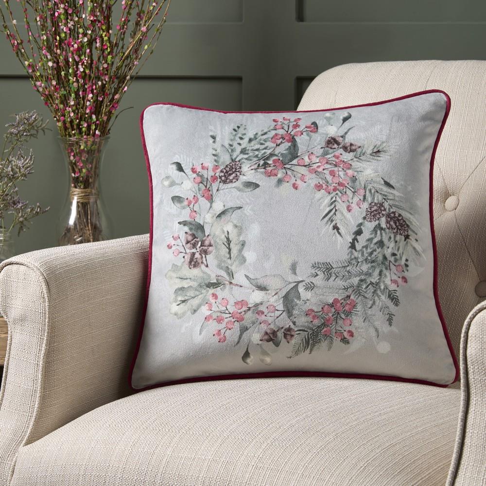 Dreams & Drapes Lodge Winter Sprigs Velvet Piped Edge Filled Cushion