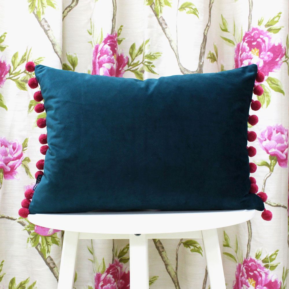 Riva Paoletti Fiesta Velvet Pom Pom Fringe Cushion Cover