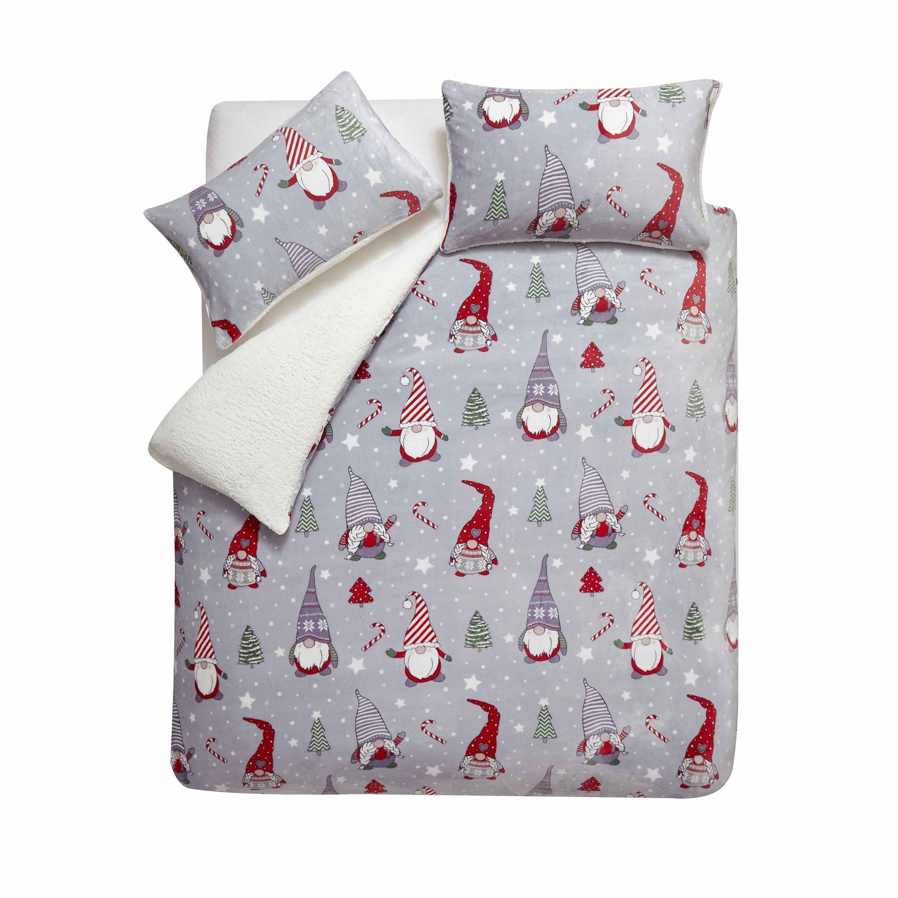 Catherine Lansfield Christmas Festive Gnomes Cosy Fleece Duvet Cover Set