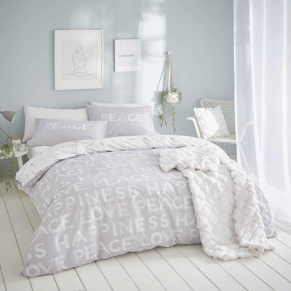 Catherine Lansfield Peace And Yoga Print Easy Care Reversible Duvet Cover Set