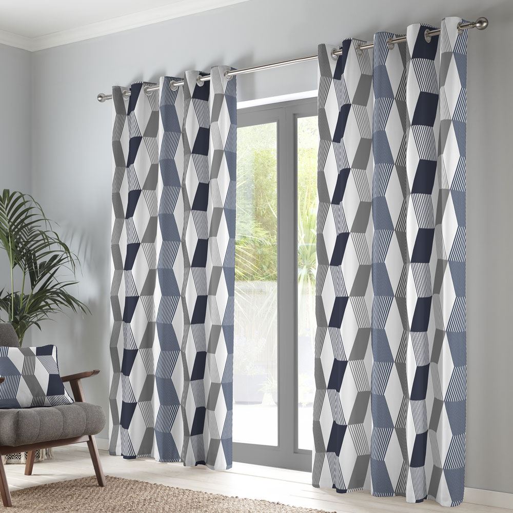 Fusion Magna Geometric Chevron 100% Cotton Eyelet Lined Curtains