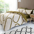 Catherine Lansfield Linear Curve Geometric Reversible Single Duvet Cover Set with Pillowcase Olive Green