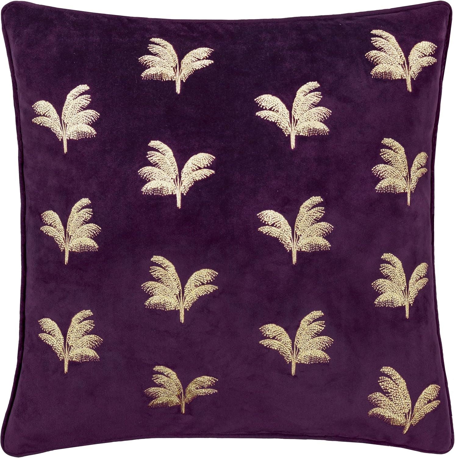 Paoletti Guilded Palms Embroidered Velvet Piped Edge Cushion Cover