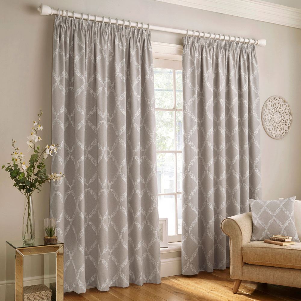 Paoletti Olivia Lattice Embroidery Lined Pencil Pleat Curtains