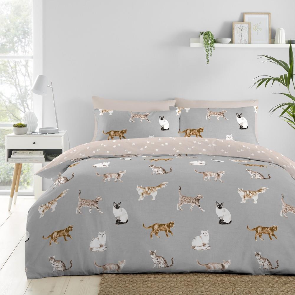 Fusion Cats Print Easycare Reversible Duvet Cover Set