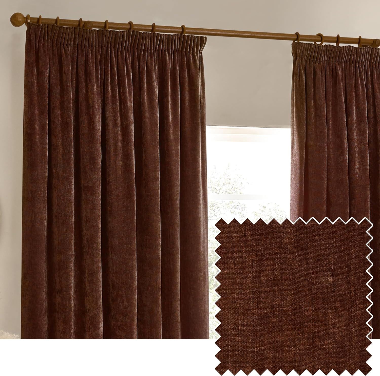 Yard Heavy Chenille Velvet Blackout Pencil Pleat Lined Curtains