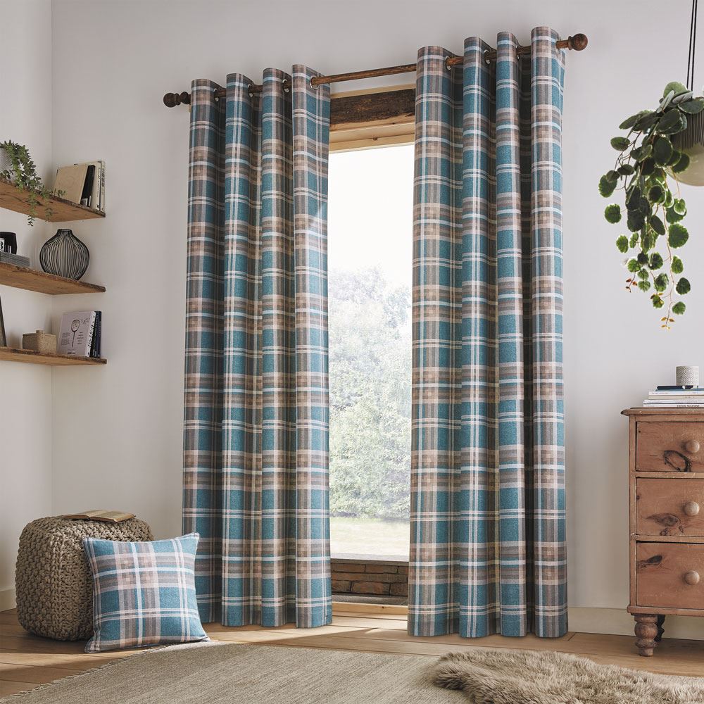 Catherine Lansfield Tweed Woven Check Eyelet Curtains