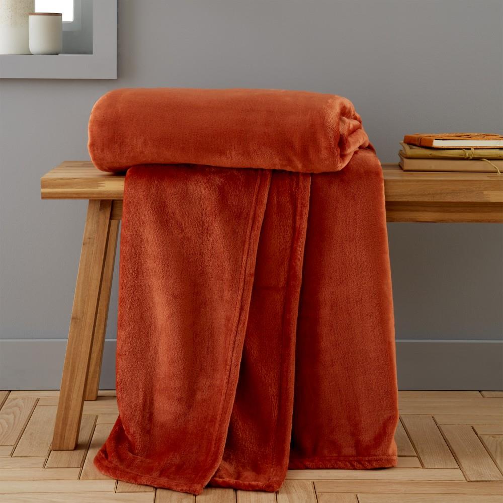 Catherine Lansfield Extra Large Raschel Velvet Touch 200x240cm Blanket Throw Burnt Orange