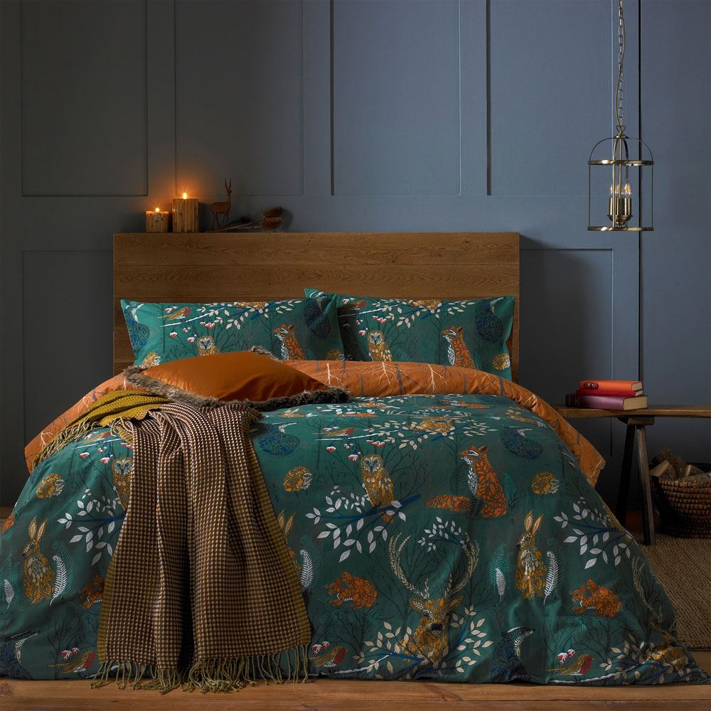 Furn Forest Fauna Decorative Woodland Print Reversible Duvet Cover Set