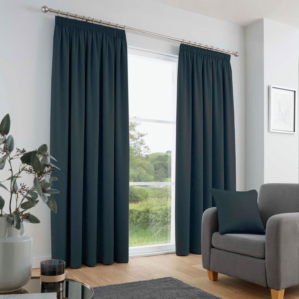 Fusion Galaxy Plain Dyed Triple Woven Thermal Pencil Pleat Lined Curtains