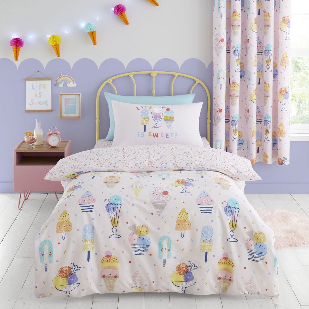 Catherine Lansfield Kids Ice Cream Fundae Print Easy Care Reversible Duvet Cover Set