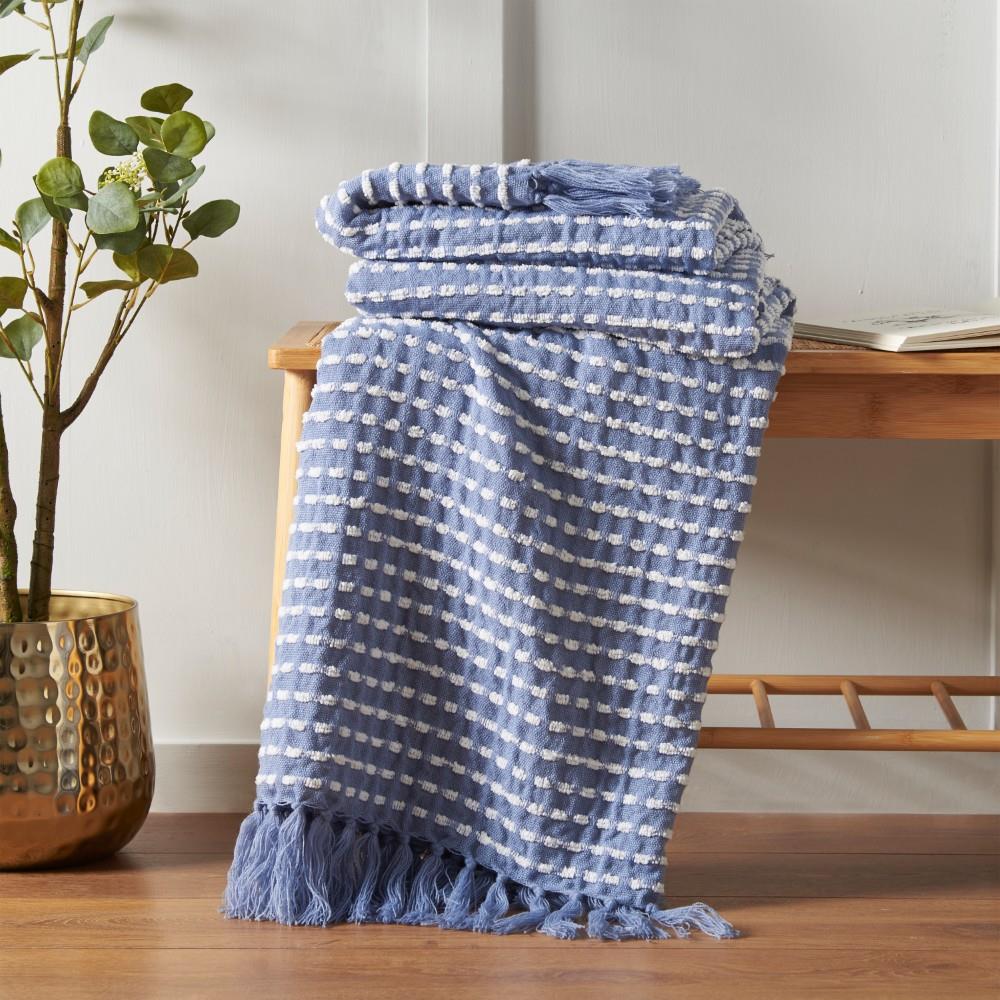 Catherine Lansfield Stab Stitch Textured Tasselled Throw