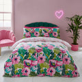 Sassy B Tropical Flamingo Stripe Tropical Print Reversible Duvet Cover Set