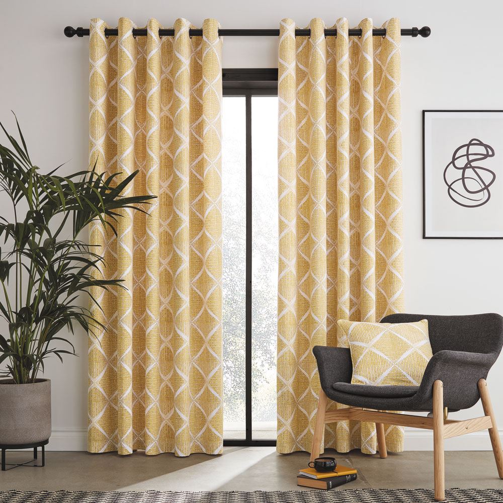 Catherine Lansfield Geo Textured Diamond Lined Eyelet Curtains