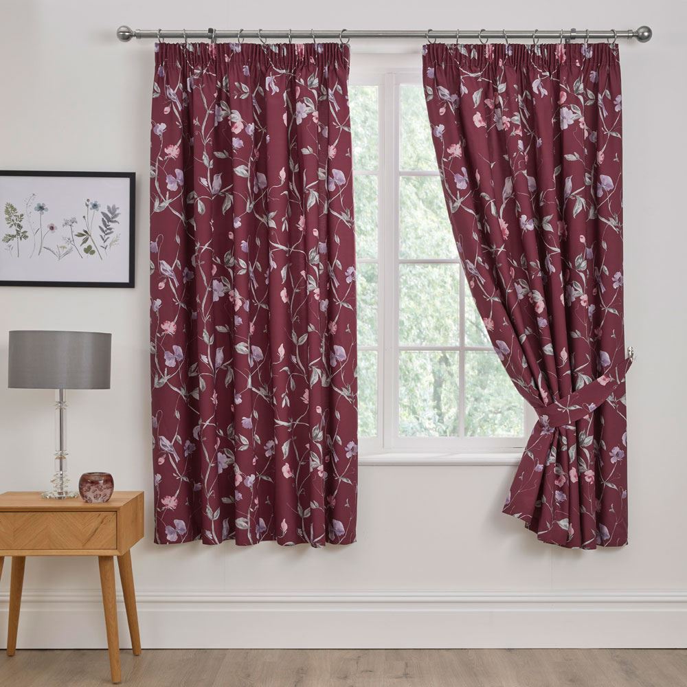 Dreams & Drapes Sweet Pea Floral Print Lined Pencil Pleat Curtains