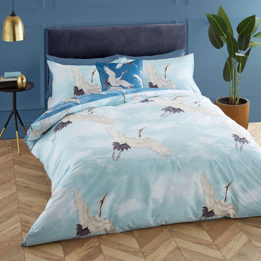 Catherine Lansfield Cranes Reversible Easy Care Duvet Cover Set