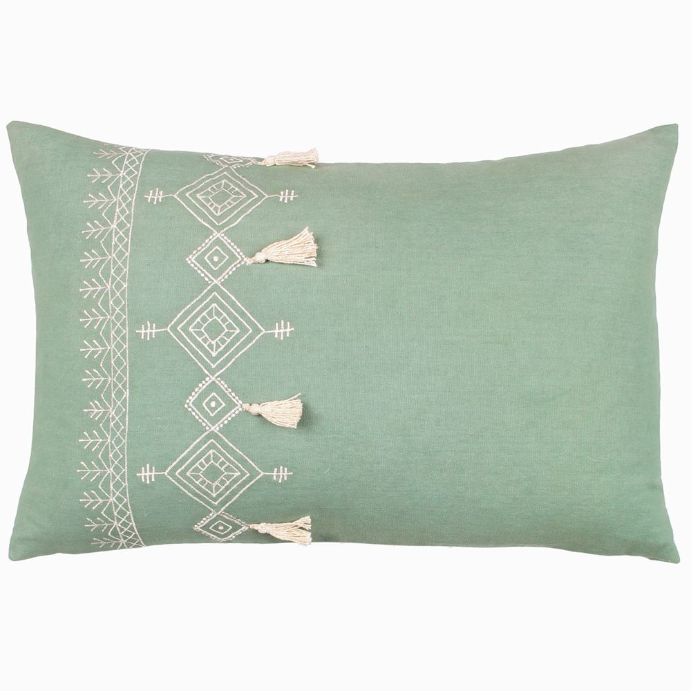 Furn Pritta Embroidered Diamond 100% Cotton Tasselled Cushion Cover