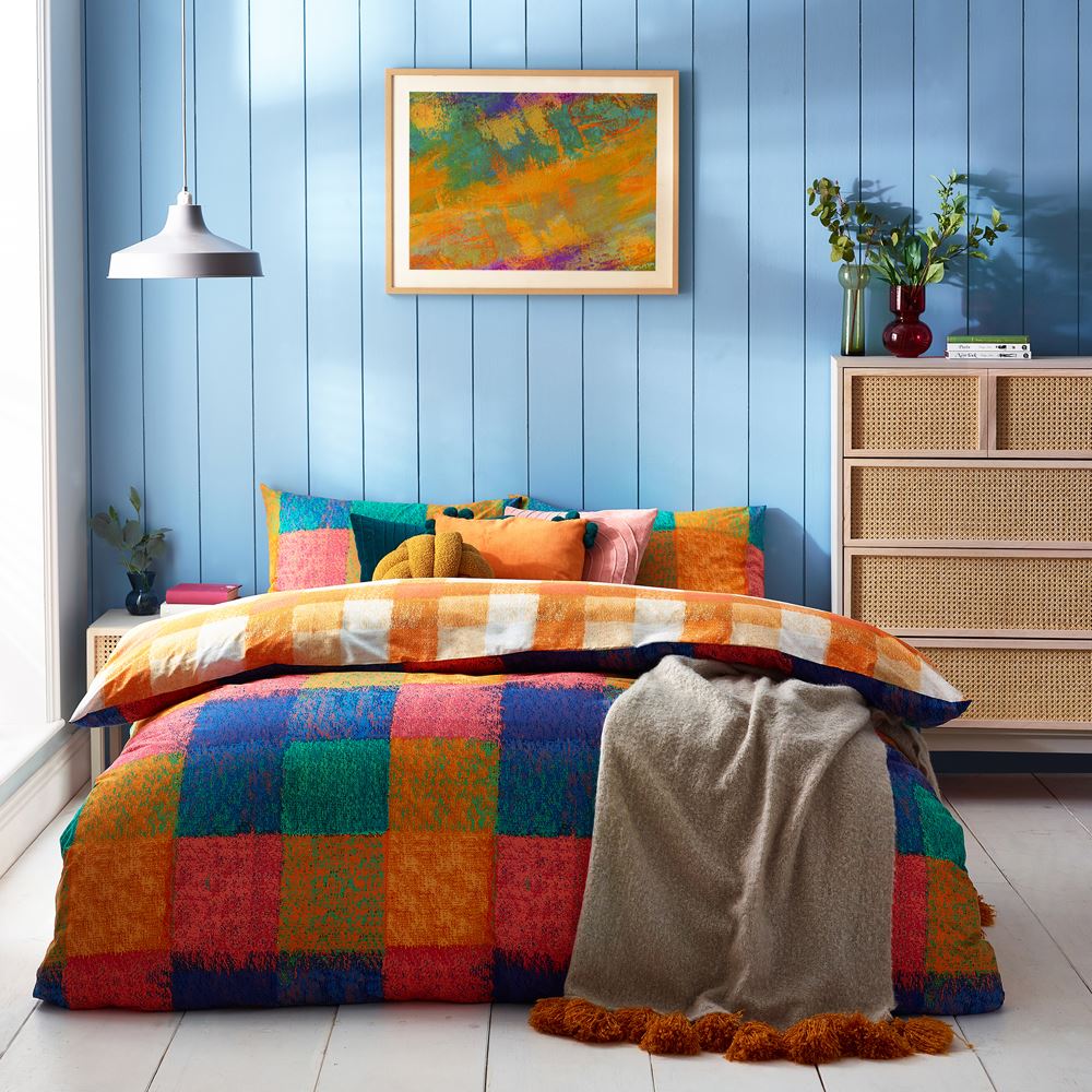 Furn Alma Vibrant Check Print Reversible Duvet Cover Set