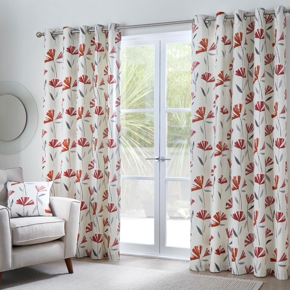 Fusion Dacey Contemporary Floral Print 100% Cotton Eyelet Lined Curtains