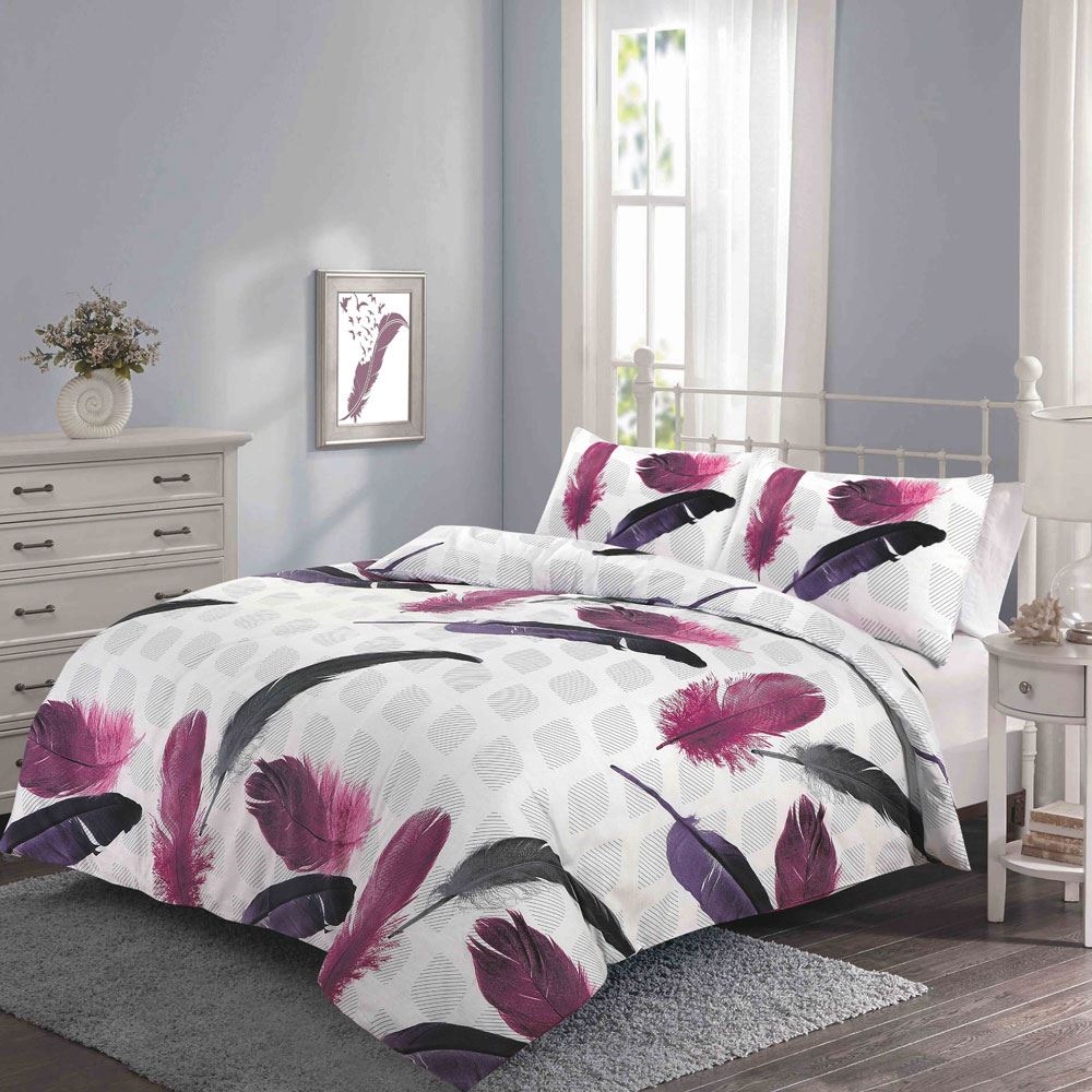 Night Zone Feathers Print Reversible Duvet Cover Set, Multi