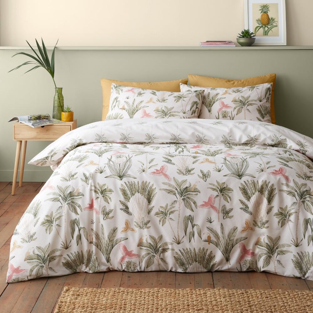 Catherine Lansfield Paradiso Palm Reversible Super King Duvet Cover Set with Pillowcases Natural